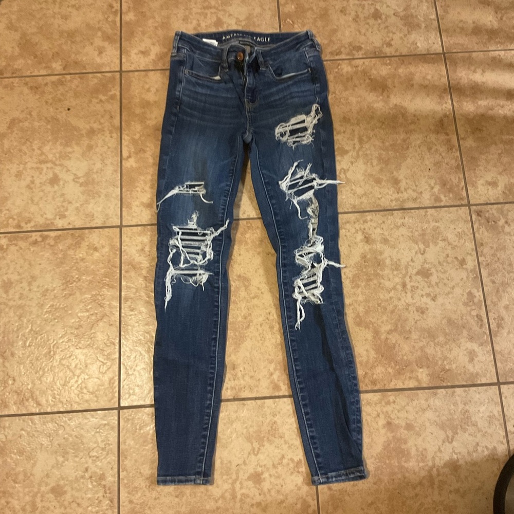 American Age Women's Distressed Blue Skinny Jeans